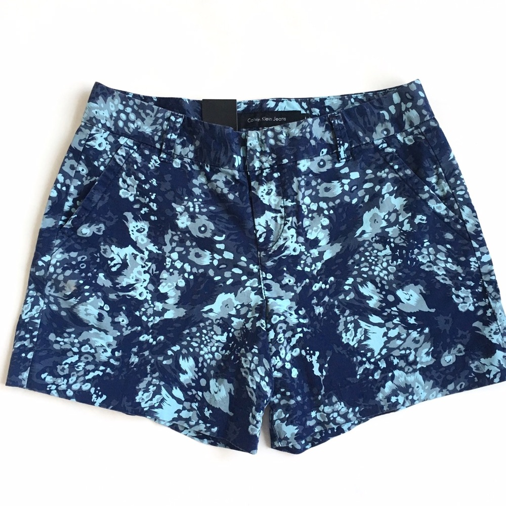 Calvin Klein Navy Blue Floral Stretch Cotton 5” Shorts Size 8